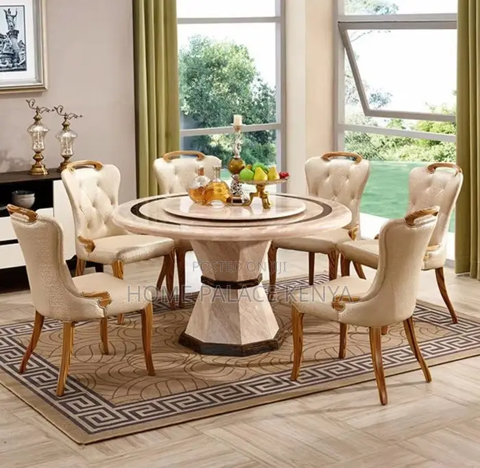 Dining Set: 6 Seater Round Dining Table With Sintered Stone Marble Top