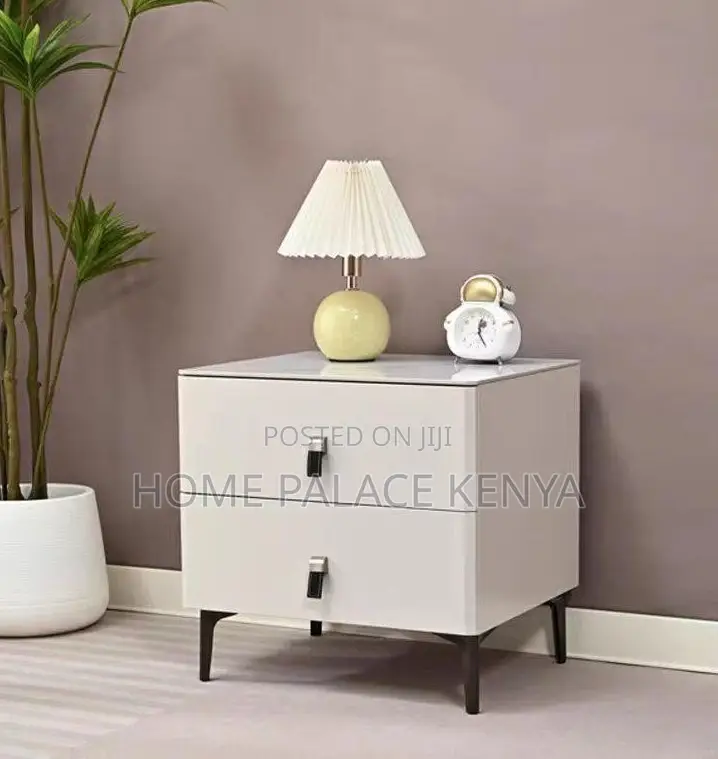 Bedside Table: Nightstand With Double Storage Tier and Leather Handles