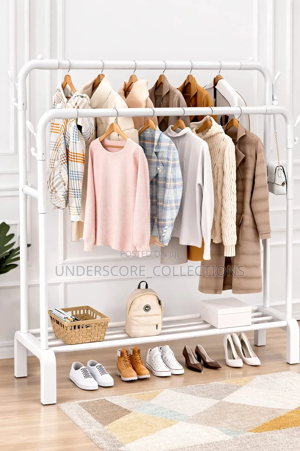 *Double Rail Clothes Rack Stand