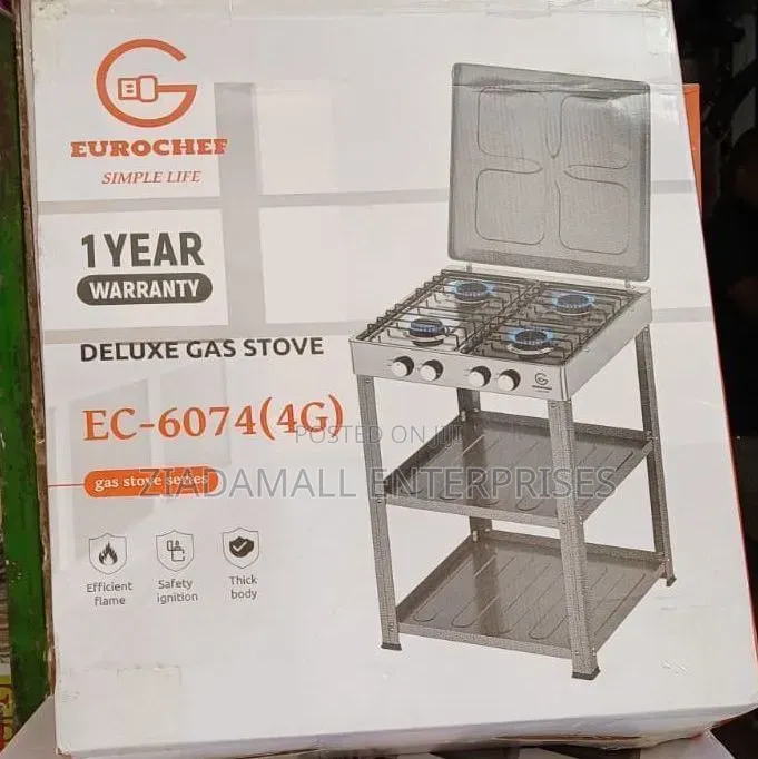 Eurochef 4 Burner Gas Cooker and Storage Shelves,Full Gas