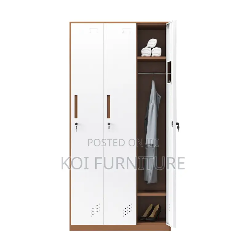 Storage Units; White Narrow 3-Door Steel Storage Wardrobe