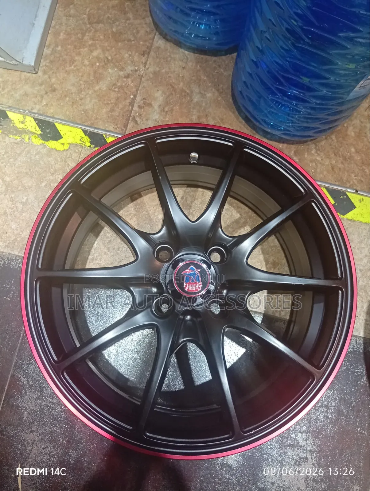 Sharks Custom Alloy Wheels - Matte Black/Red Sport Rims