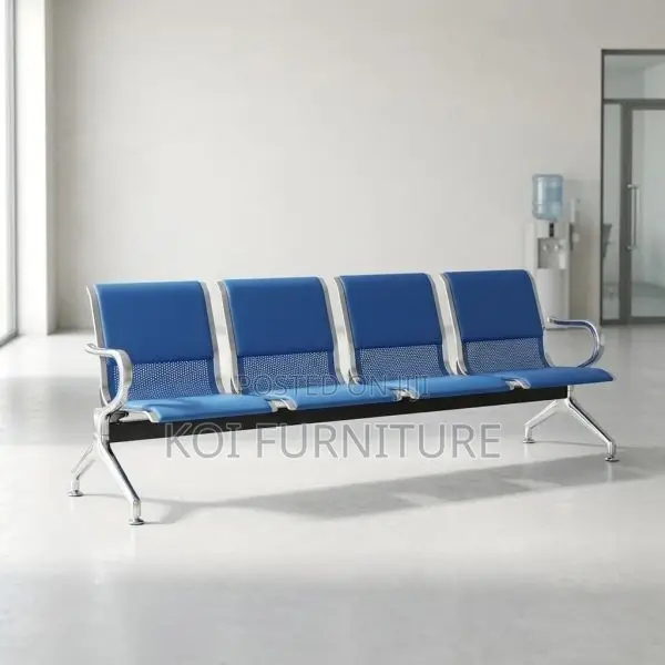 Office Bench : Blue 4 Seater Linked Office Chair