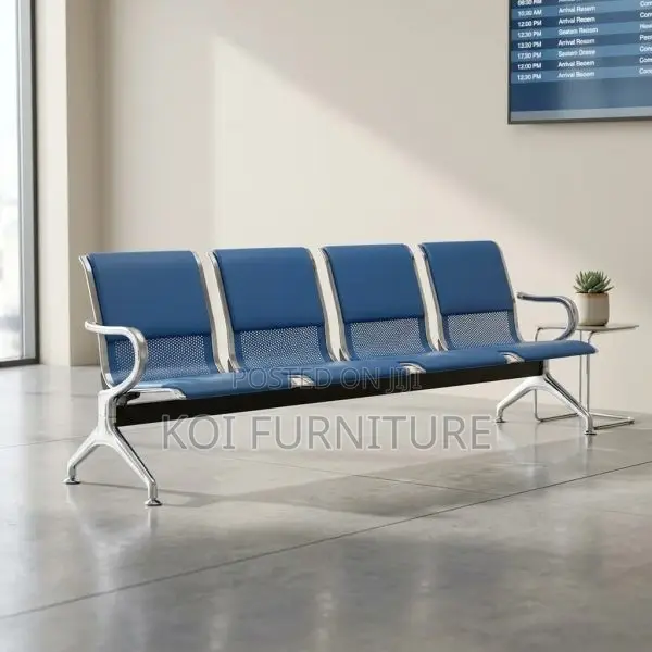 Office Bench : Blue 4 Seater Linked Office Chair