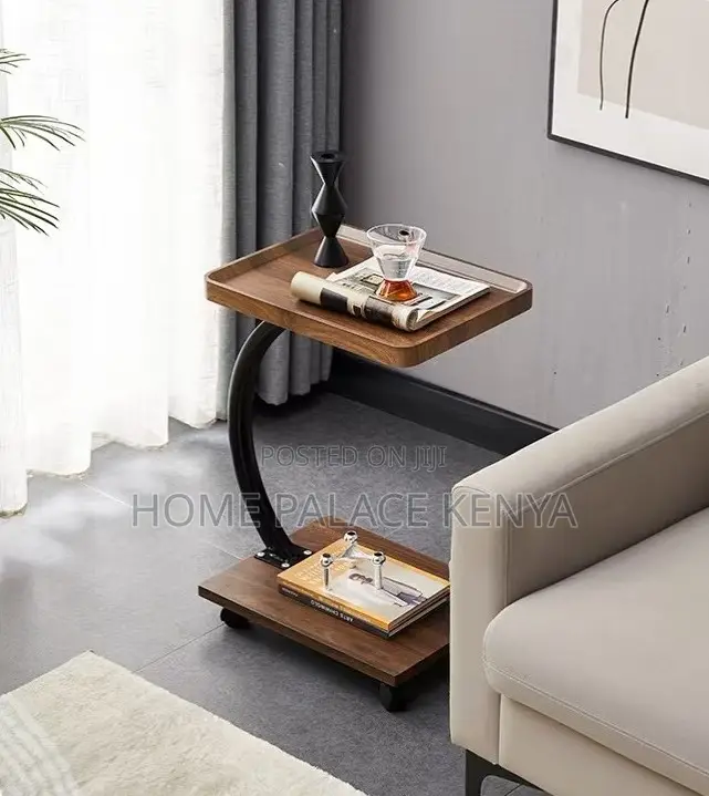 Coffee Stand: Wooden Overbed Table With Swivel Wheels