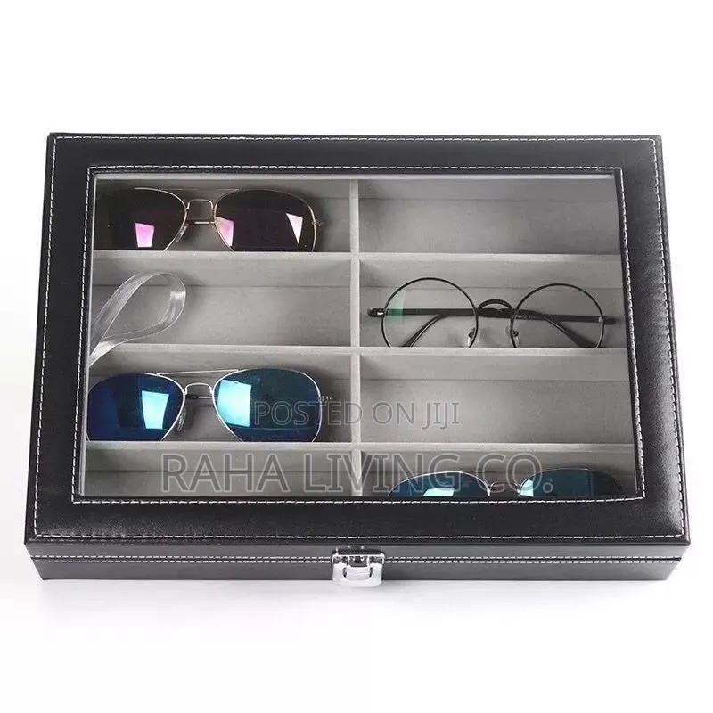 8 Slot Pu Leather Sunglasses Organizer Box | Black