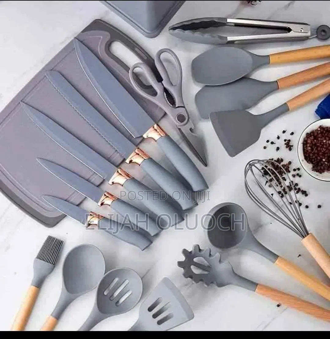 19pcs Heat Resistant Silicone Cooking Kitchen Spoon Set With Knives