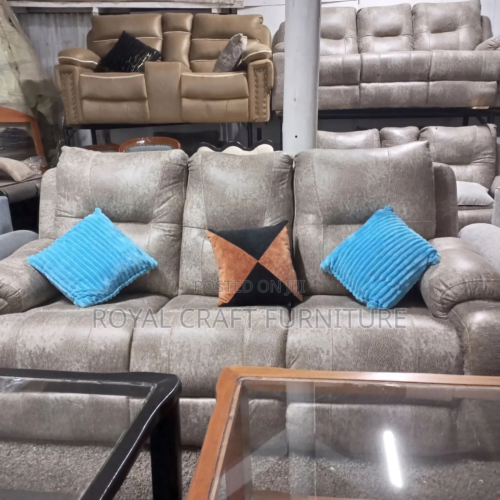 Luxury Semi-Recliner Sofa Set - Premium Grey Fabric
