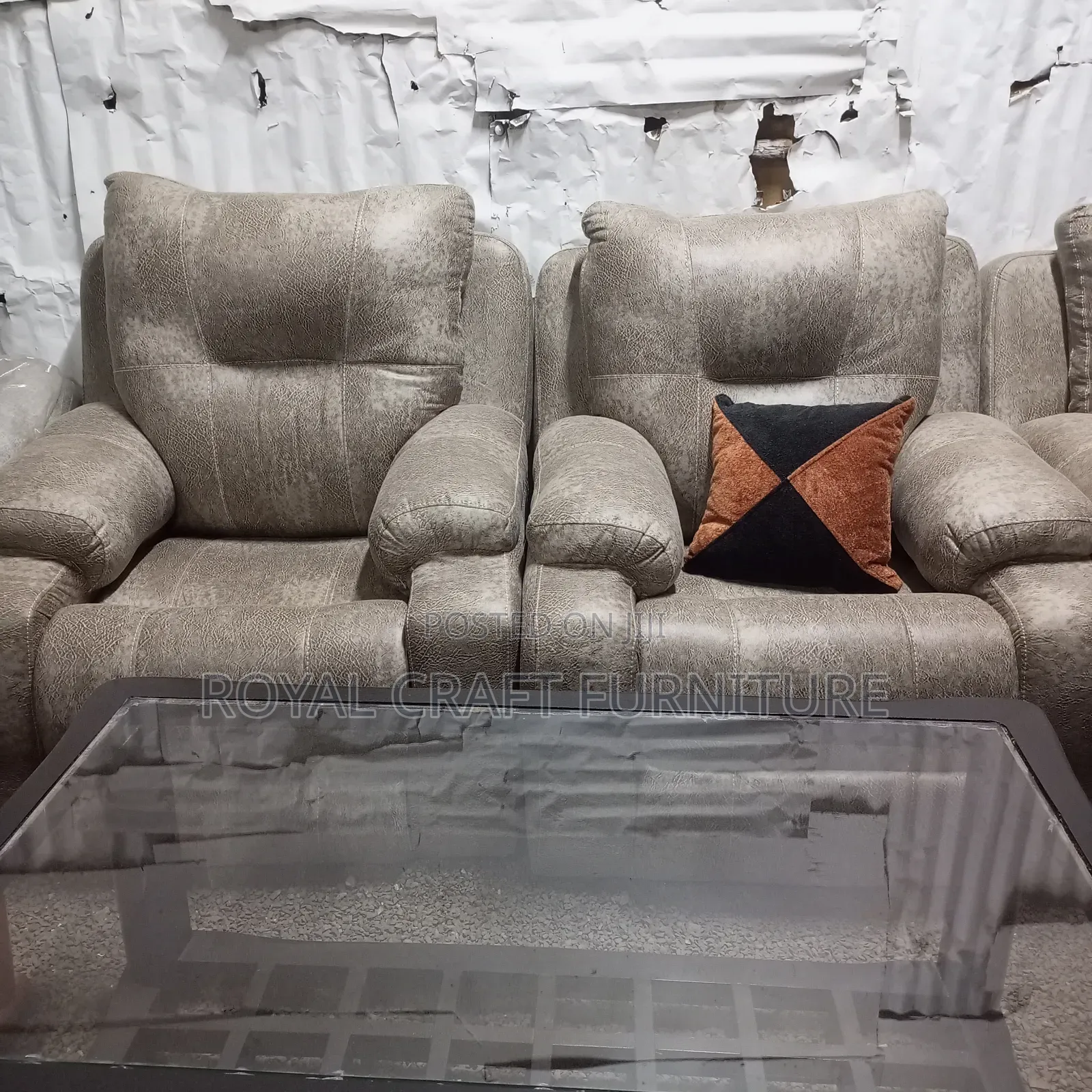 Luxury Semi-Recliner Sofa Set - Premium Grey Fabric