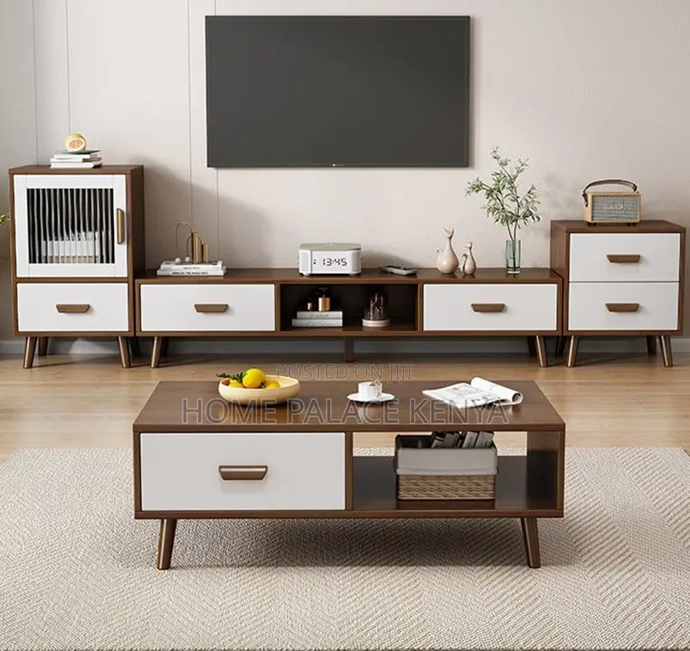 Livingroom Set: Nordic Multicoloured Tv Stand and Coffee Table Set