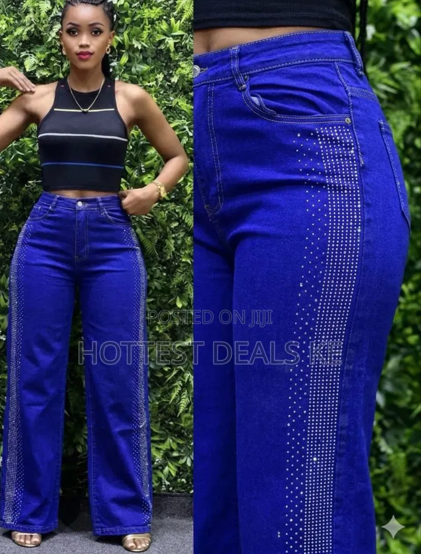 Fashion Girls Crystal Embellished High Waist Denim Pants