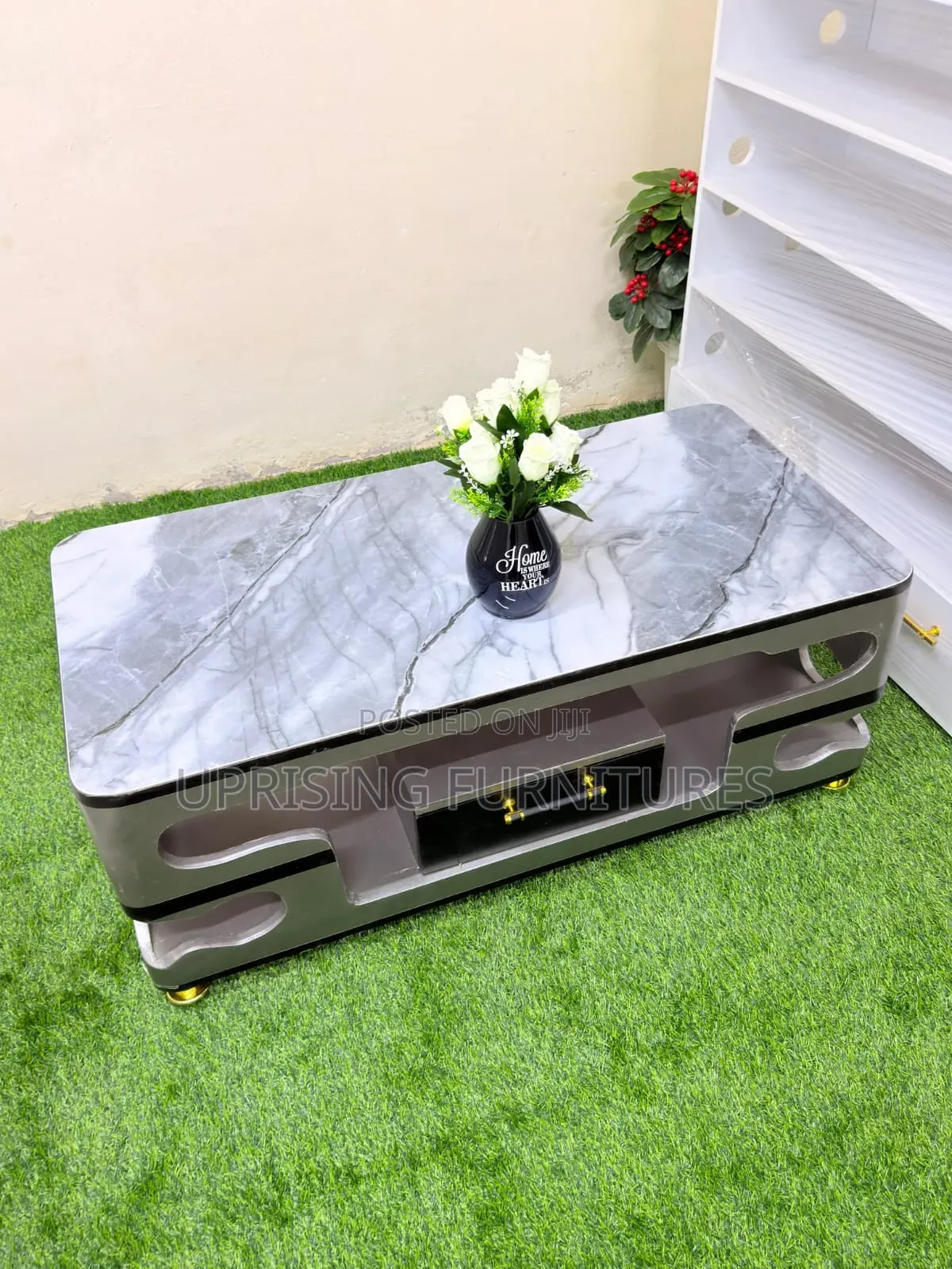 Table Flower Gray 2×4ft With Gray Marble Top Single Drawer