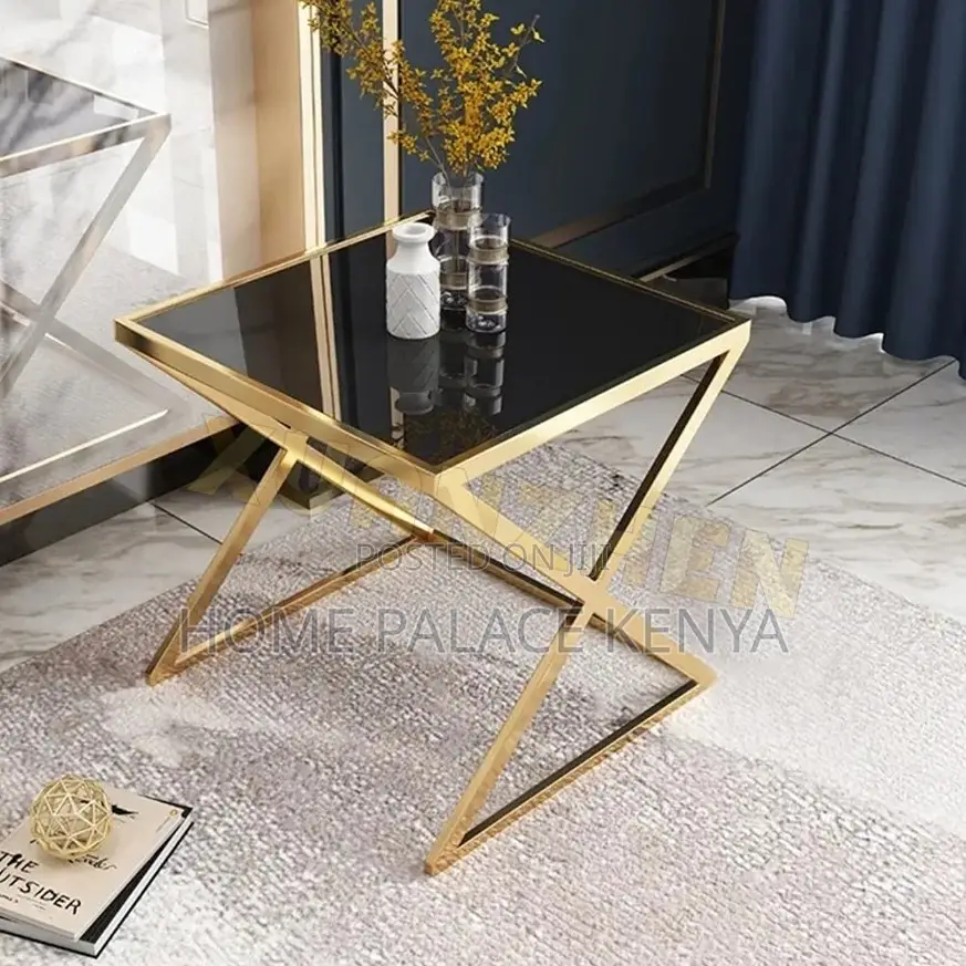 Side Tables: 3-Piece Decorative Glass Coffee Table Set With Cross Leg