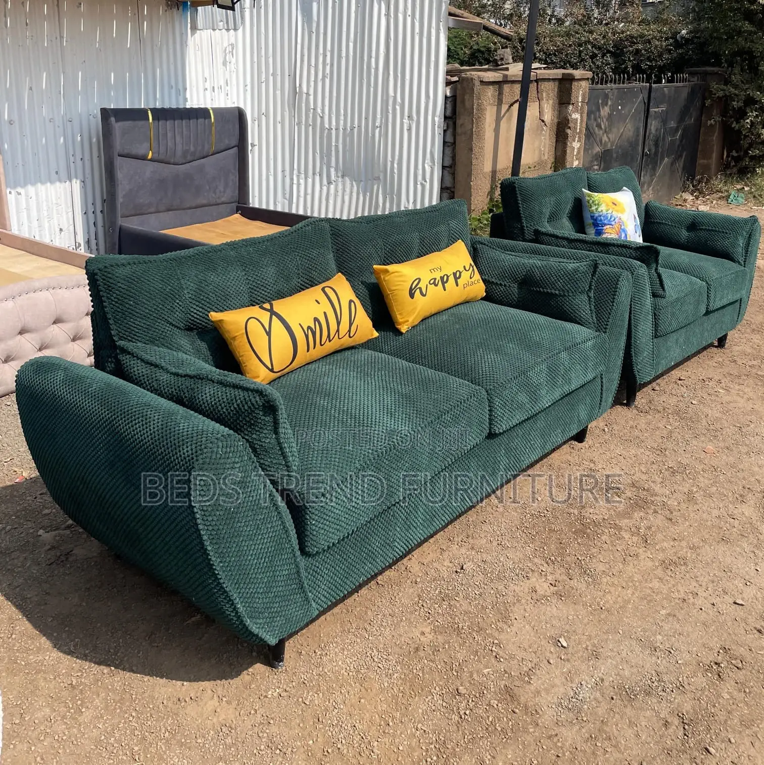 5-Seater 3+2 Butterfly Design Sofa Set Green Bubble Fabric