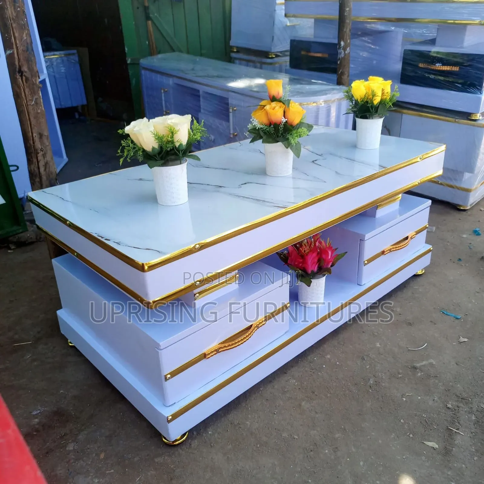 Smart Table White Marble Top With Gold Accents