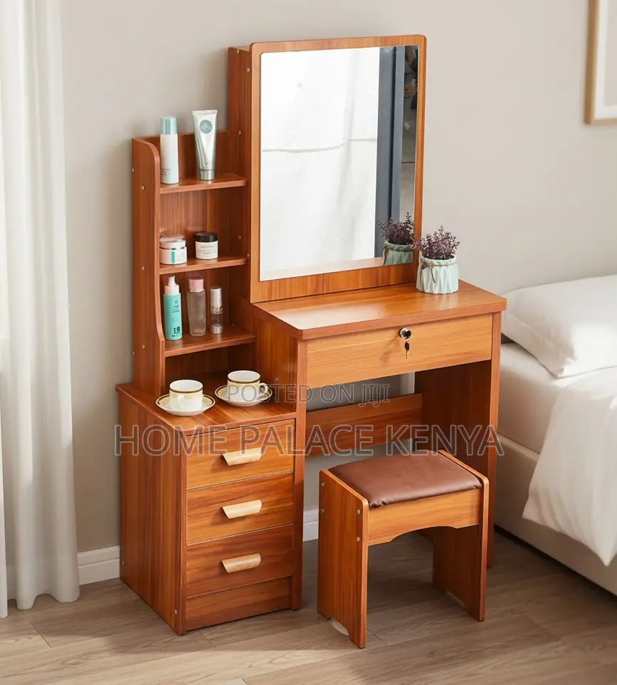 Vanity Table: Brown Makeup Vanity Table With Hidden Storage