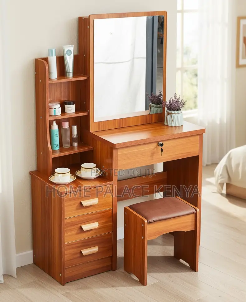 Vanity Table: Brown Makeup Vanity Table With Hidden Storage