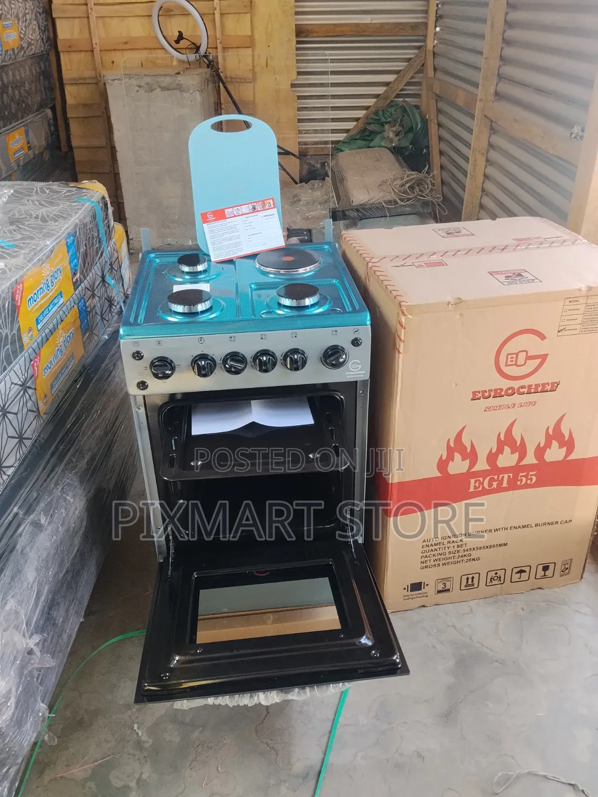 Eurochef Gas Cooker 3+1 With Electric Oven Rotisserie, Freezer Board