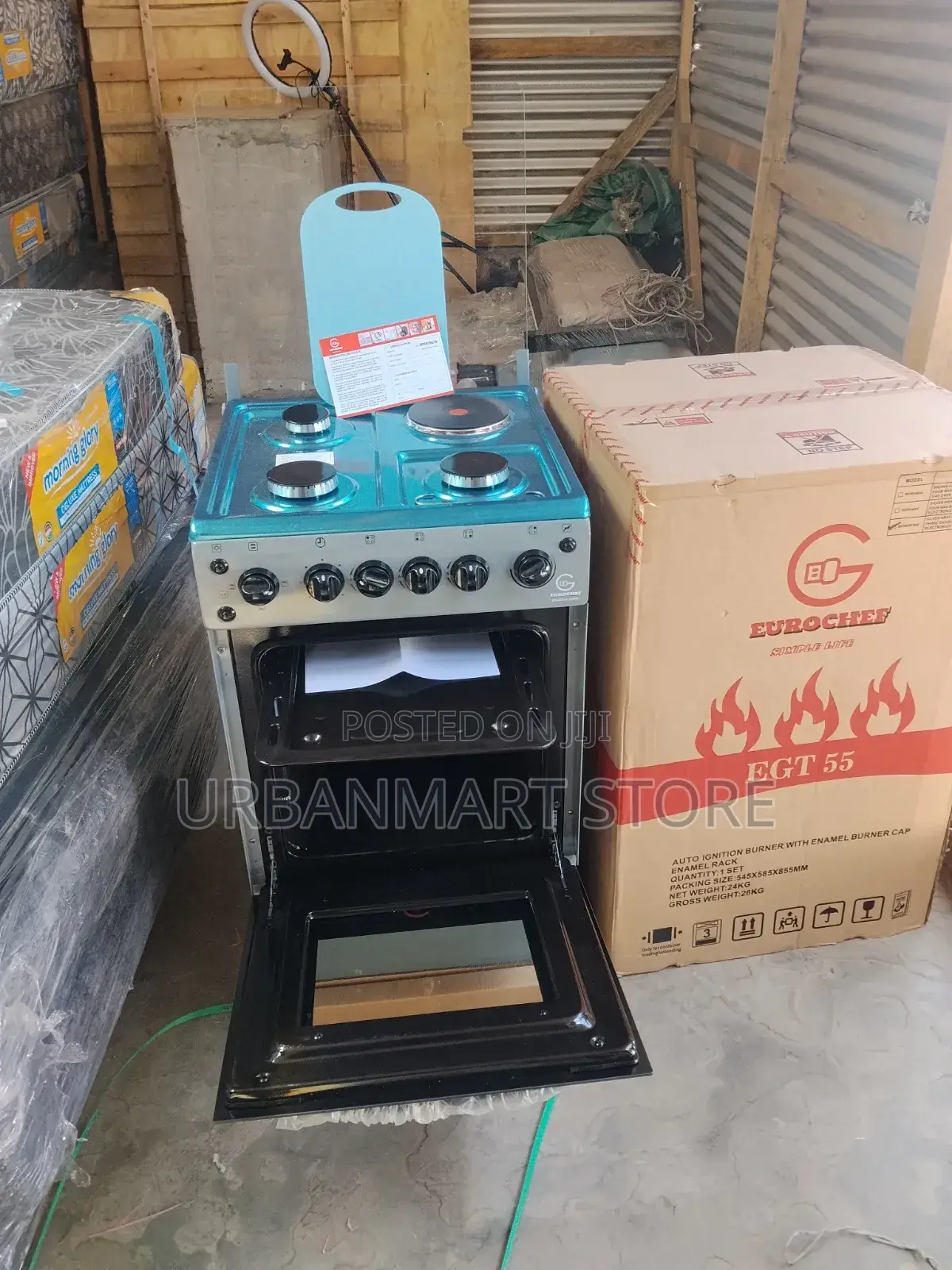 Eurochef Gas Cooker 3+1 With Electric Oven Rotisserie, Freezer Board