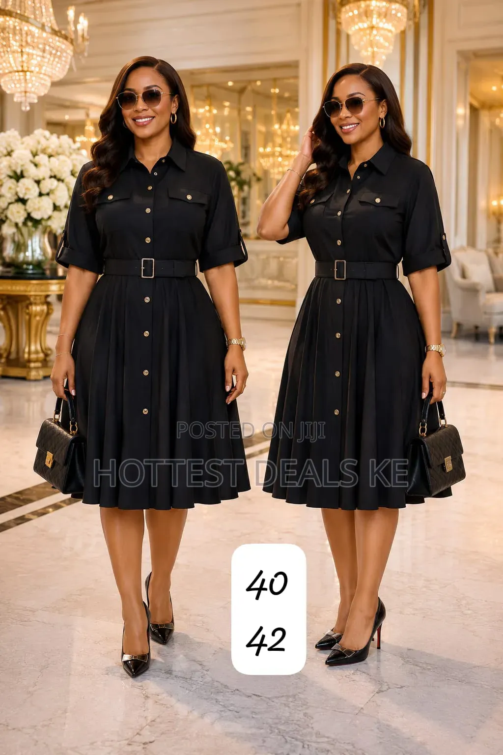 Elegant Belted a-Line Office Midi Dresses With Flap Pockets