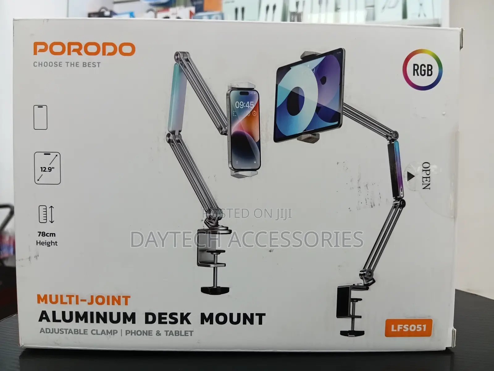 Porodo Multi-Joint Aluminum Phone Tablet Desk Mount (Model Lfs051)