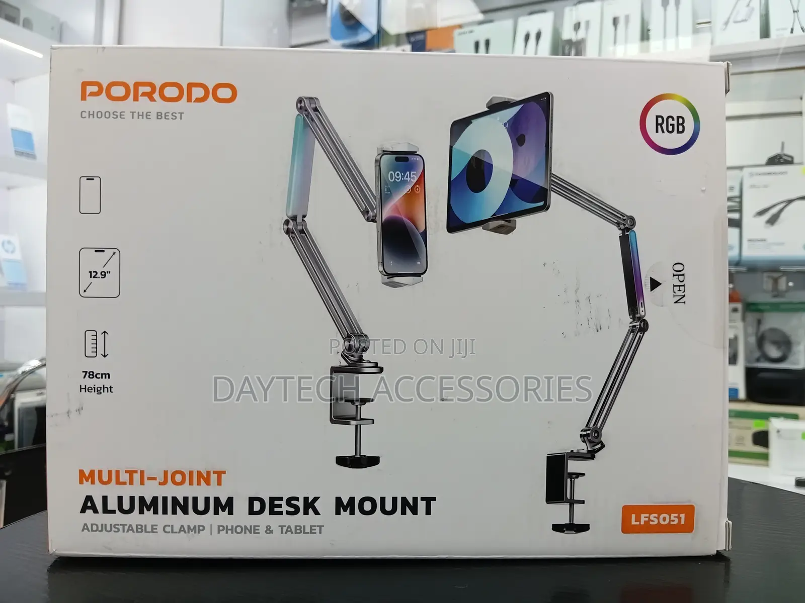 Porodo Aluminum Desk Mount Adjustable Clamp for Phone Tablet
