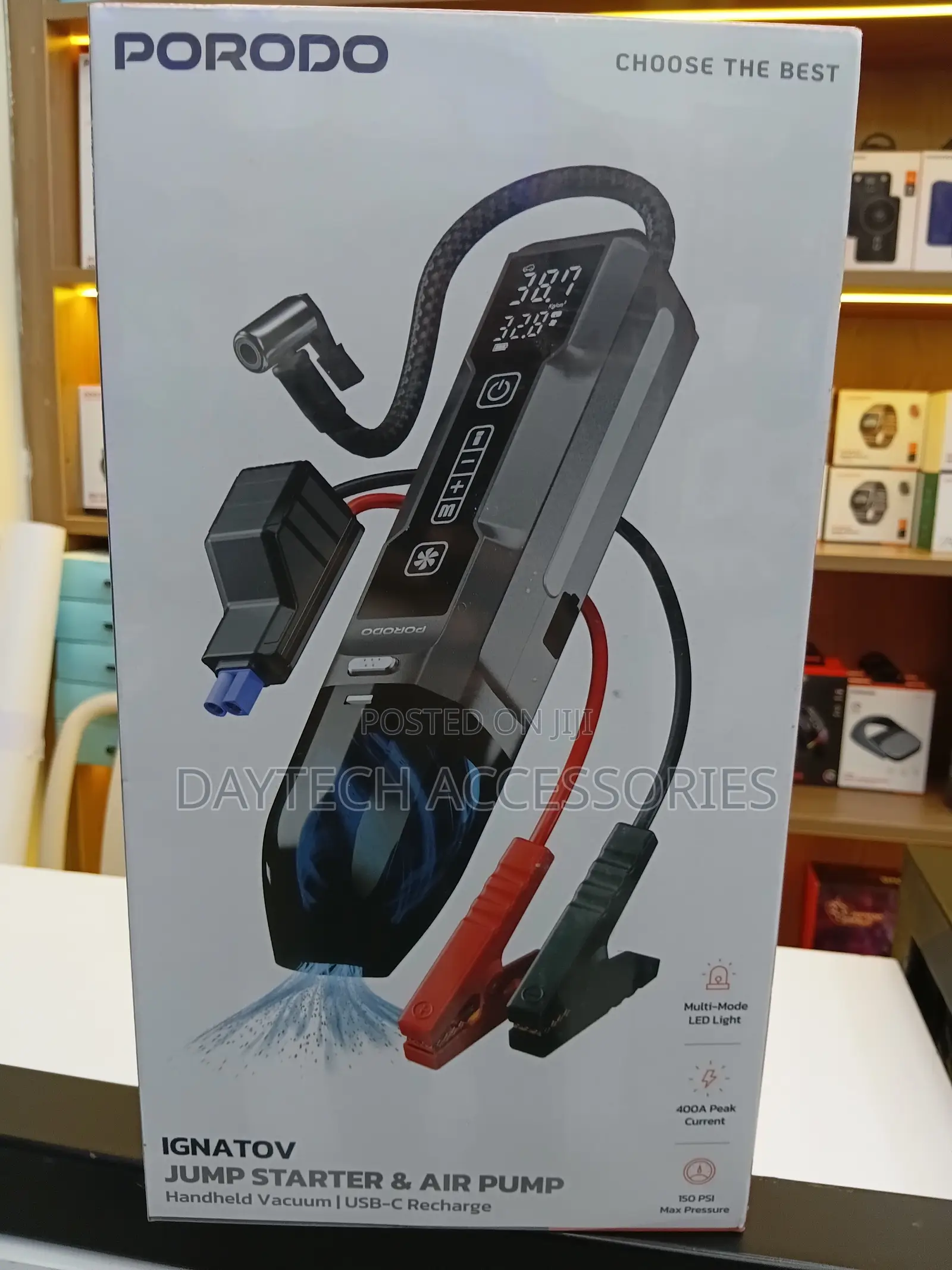 Porodo Ignatov Jump Starter Air Pump 100w Rated Power - Black