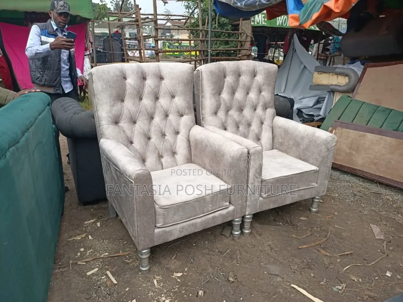 Cream Tufted Armchair