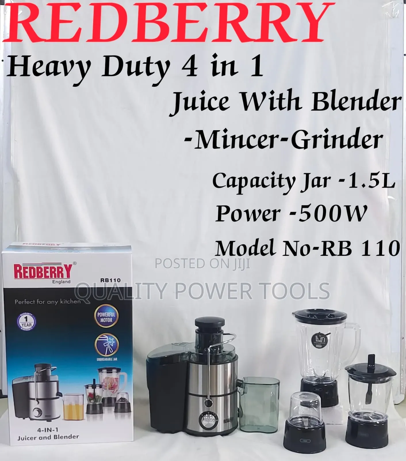 Redberry Heavy Duty 4 in 1 Blender, Juicer, Mincer Grinder 500w