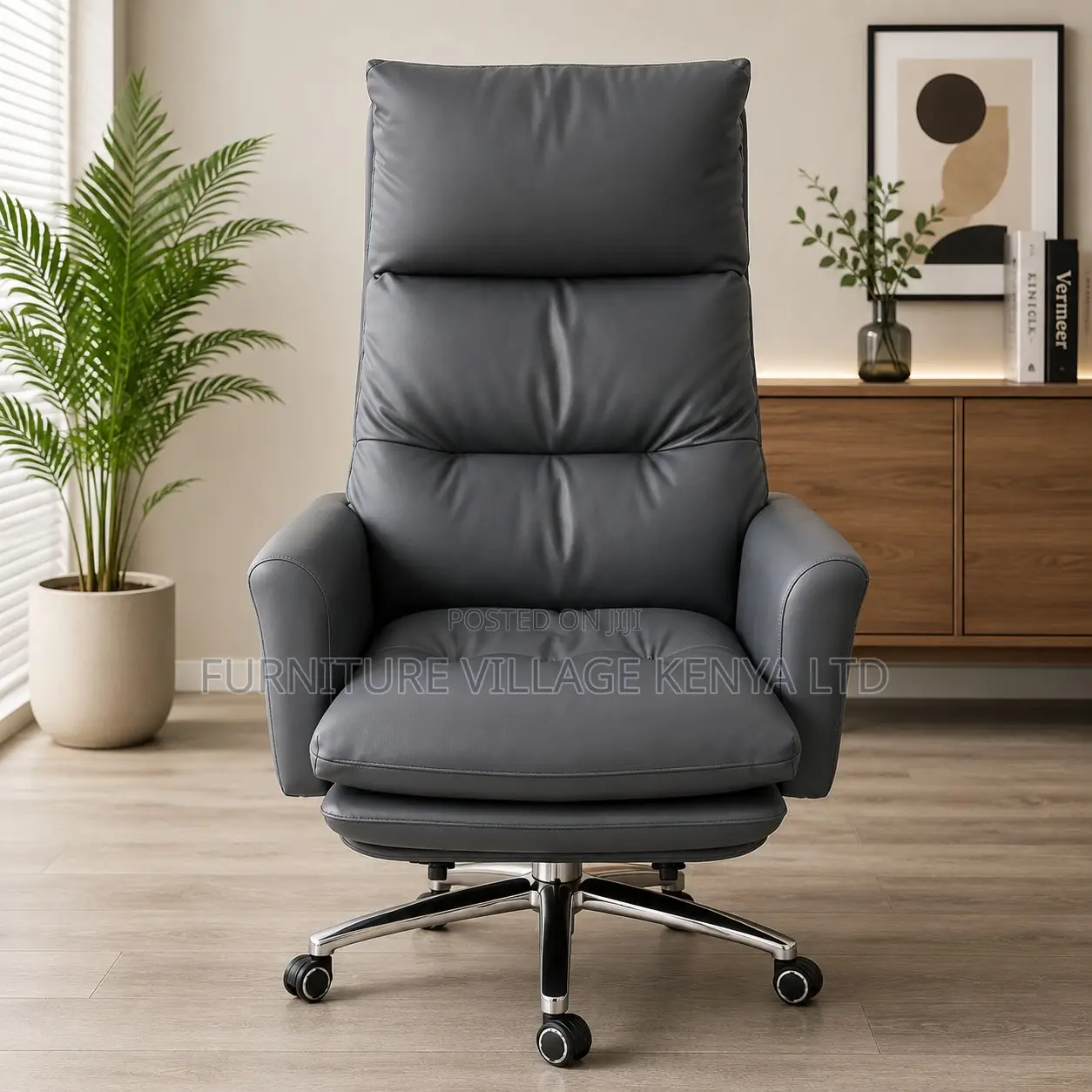 Leather Manager Desk Seat With Footrest.