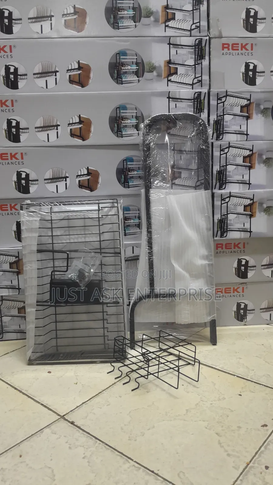 3 Tier Reki Carbon Metallic Dish Rack - Plastic Water Tray