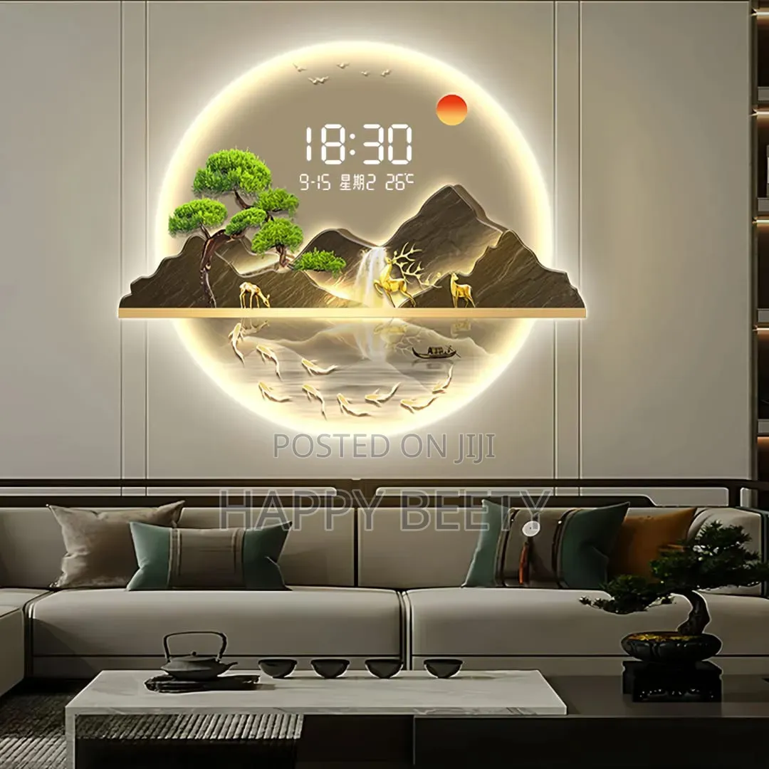Led Decorative Clock Featuring a Stunning Layered Mountain Landscape