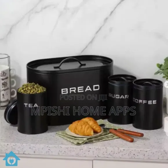 Alloy Bread Bin With 3 Labelled Airtight Canisters Set