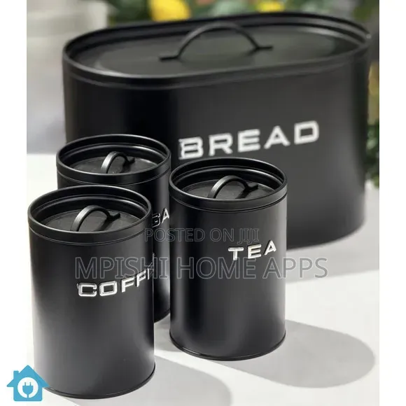 Alloy Bread Bin With 3 Labelled Airtight Canisters Set