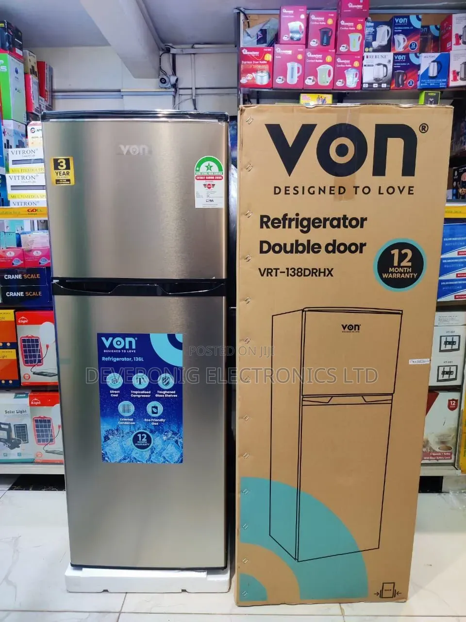 Von 138litres Double Door Refrigerator