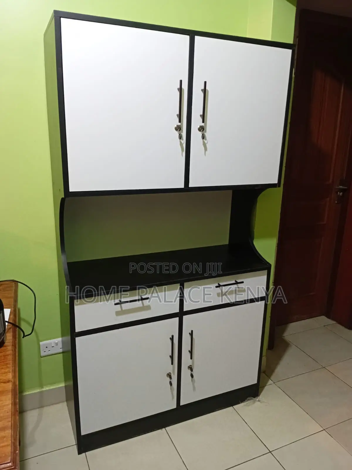 Kitchen Cabinet: Two-Tone Wooden Lockable Kitchen Storage Cabinet