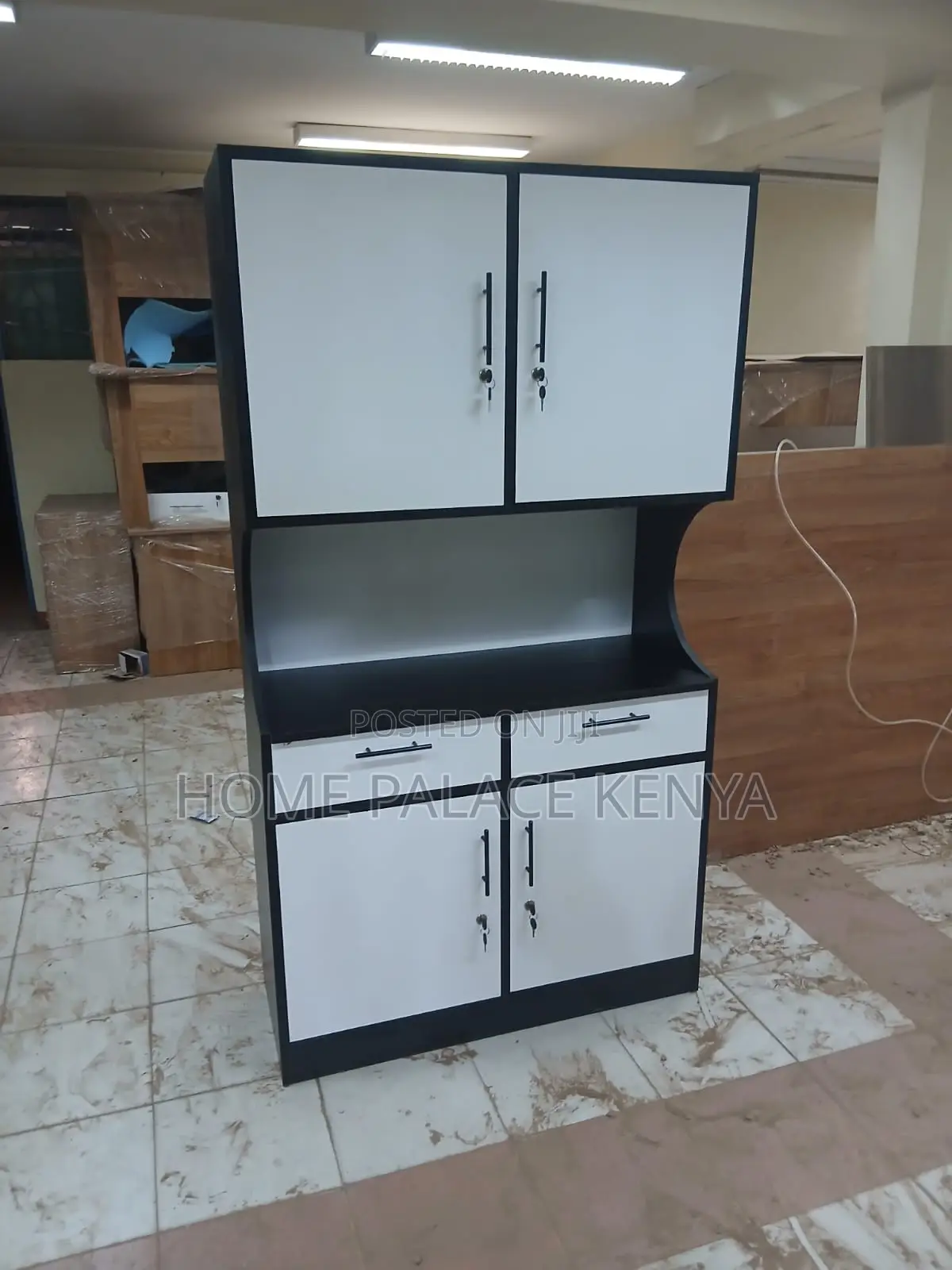 Kitchen Cabinet: Two-Tone Wooden Lockable Kitchen Storage Cabinet