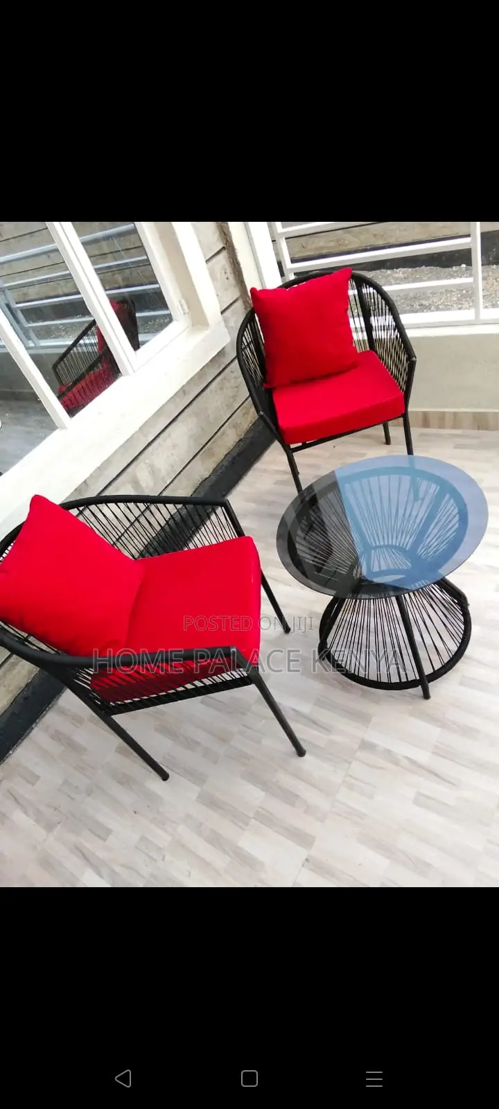 Outdoor Set: Wooven Chair With Cushions, Aluminum Support and Table