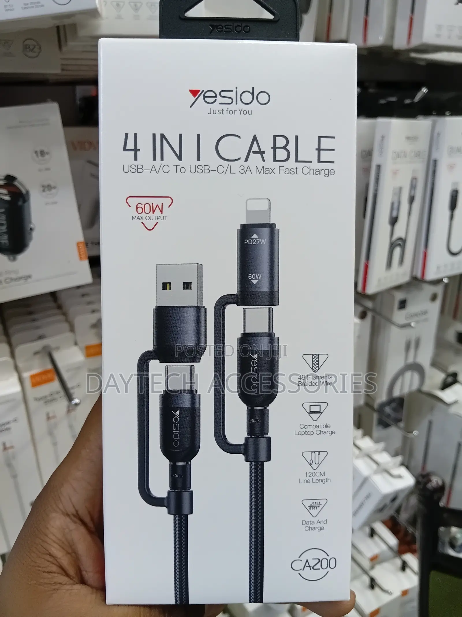 Yesido Ca200 60w 4 in 1 Braided Charging Data Cable - 1.2m