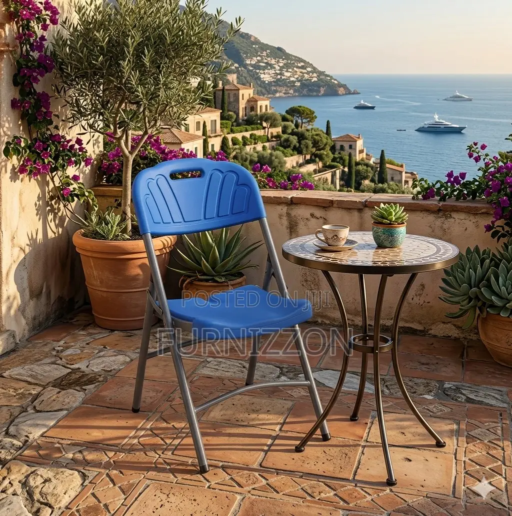 Durable Blue Plastic Folding Chair – Indoor Outdoor Use
