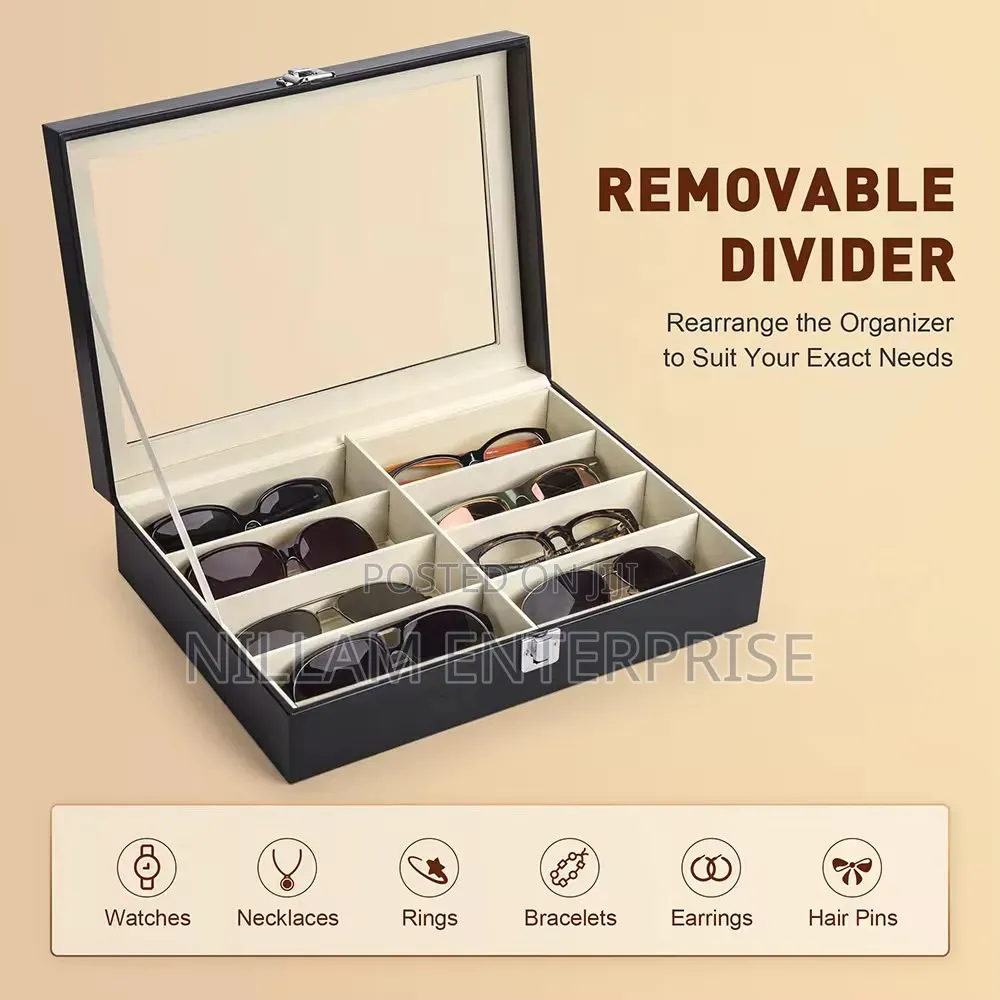 8 Sots High Quality Pure Leather Sunglasses Organizer Box*