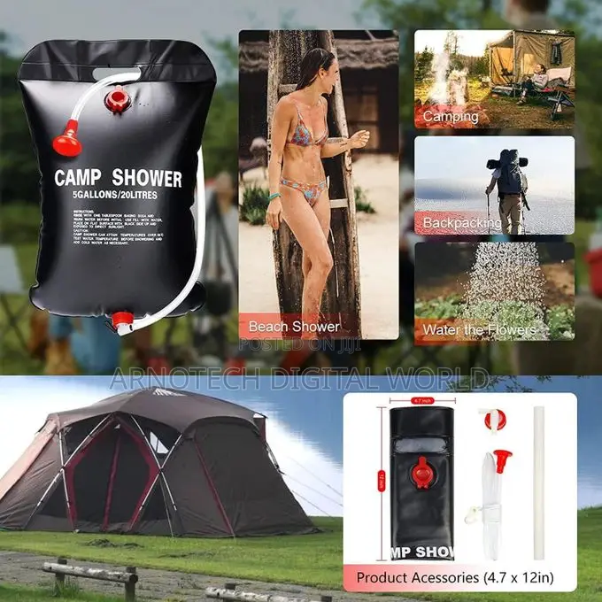 Camping Shower Bag 20l With Detachable Hose Switchable Shower Head
