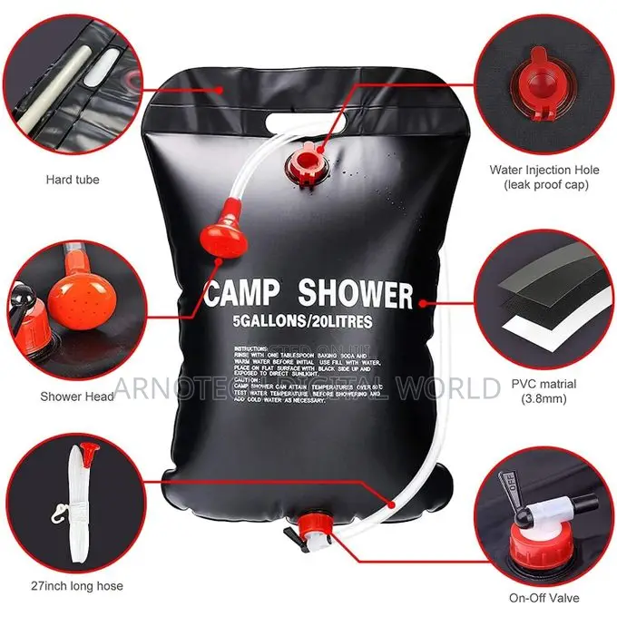Camping Shower Bag 20l With Detachable Hose Switchable Shower Head