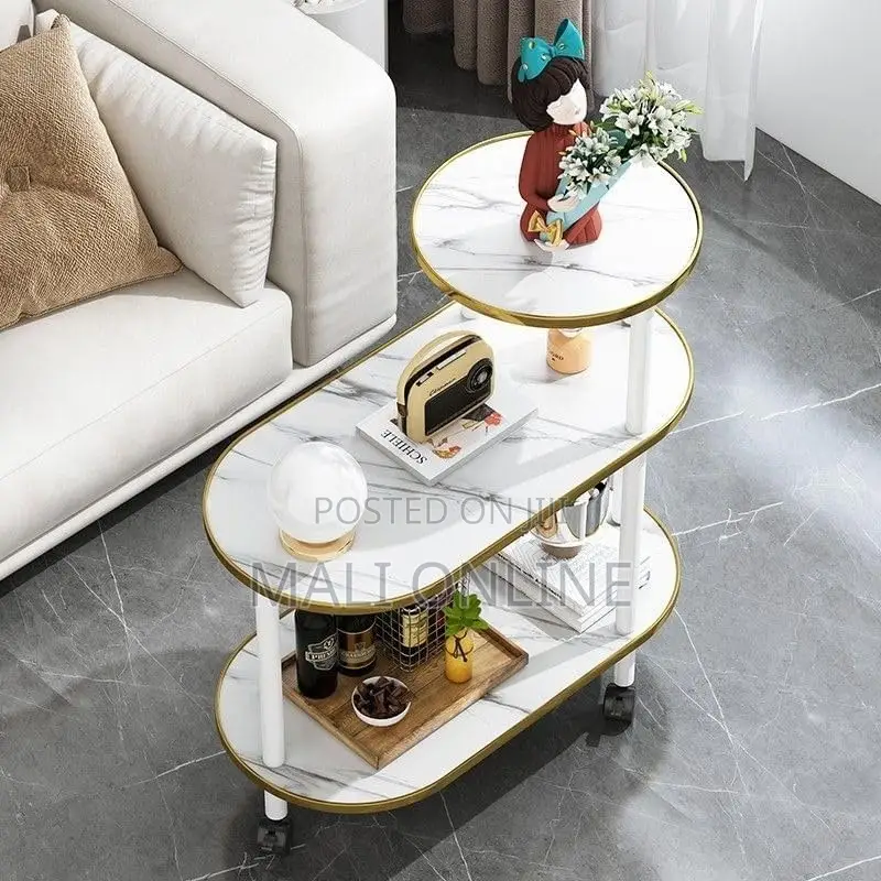 3 Tier Coffee Table Side Table With Wheels 60x30x67cm Movable Wood
