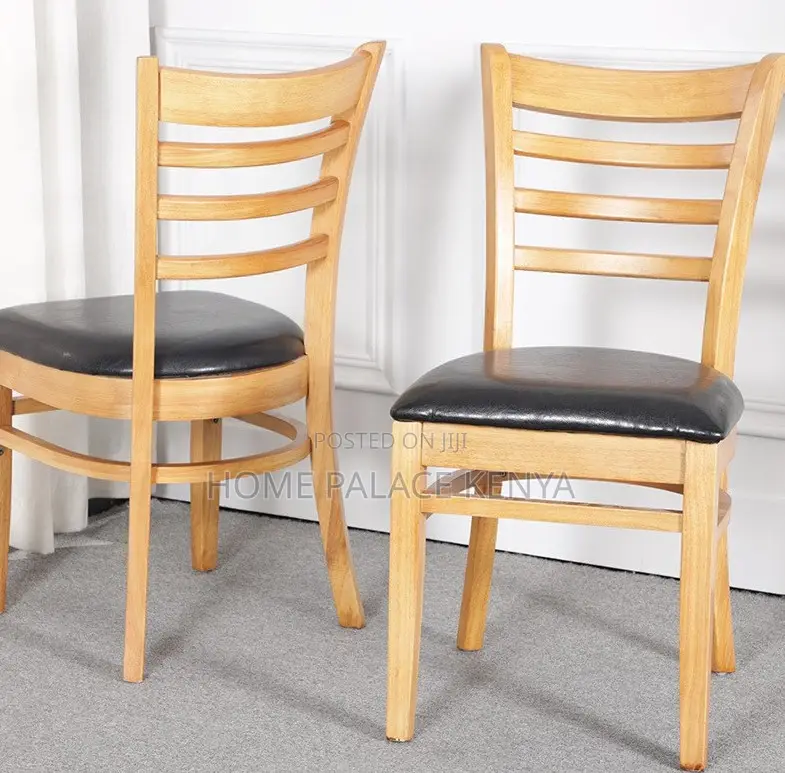 Home Chair: Armless Leather Padded Vintage Wooden Chair