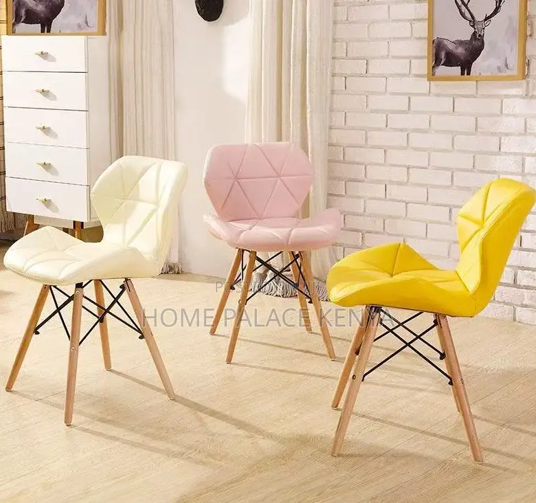 Home Chair; Leather Upholstered Dining Chair With Kd Wooden Legs