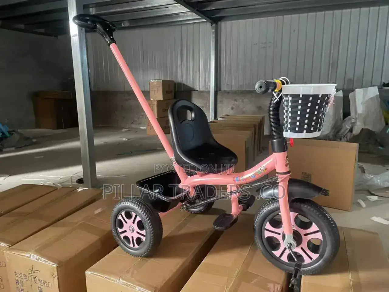 Kids 3-Wheel Tricycle With Parent Push Handle Storage Basket