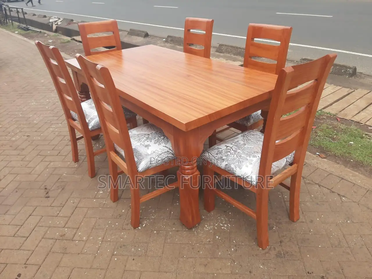 6-Seater Rectangular Wooden Dining Set With Ladder-Back Chairs