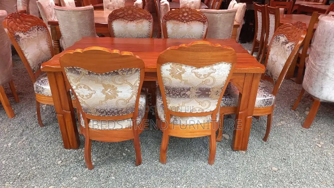 6-Seater Antique Wooden Dining Set With Ornate Chairs