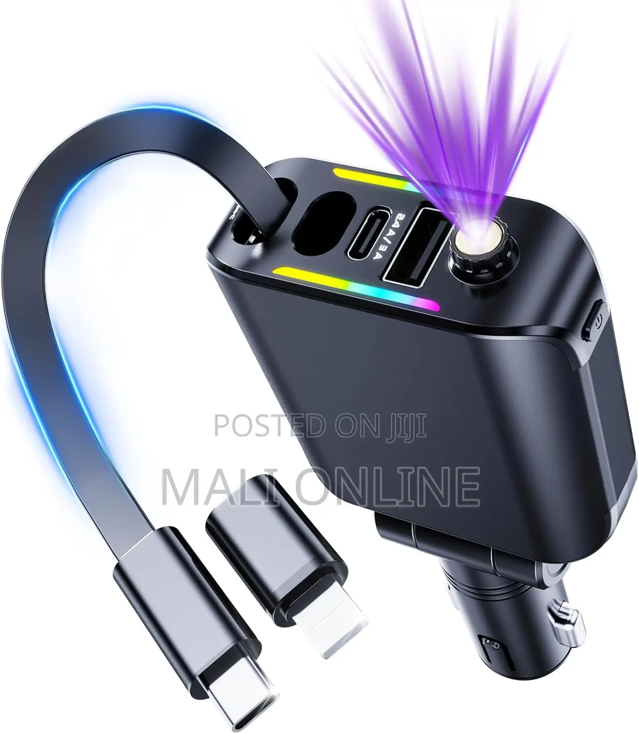 120w 4-in-1 Retractable Car Fast Charger With Led Starlight Universal
